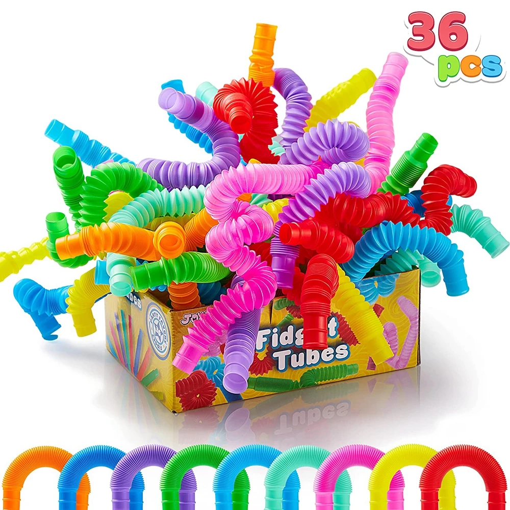 36PCS Pop Tubes Fidget Tubes Party Favors Sensory Toys Connectable Extendable Stress Relief Party Favors School Reward Gifts