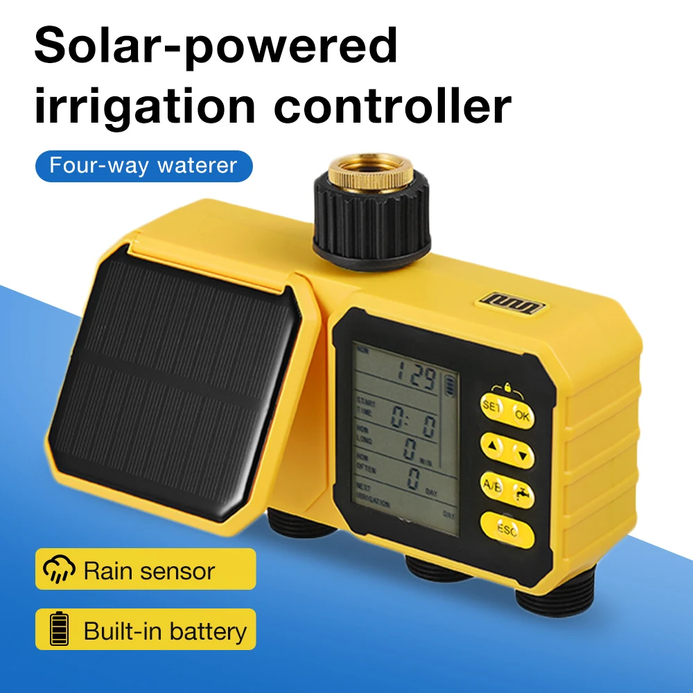 Solar LCD 4 Outlets ABS Material Water Garden Irrigation Automatic Watering Device Controller SBT203