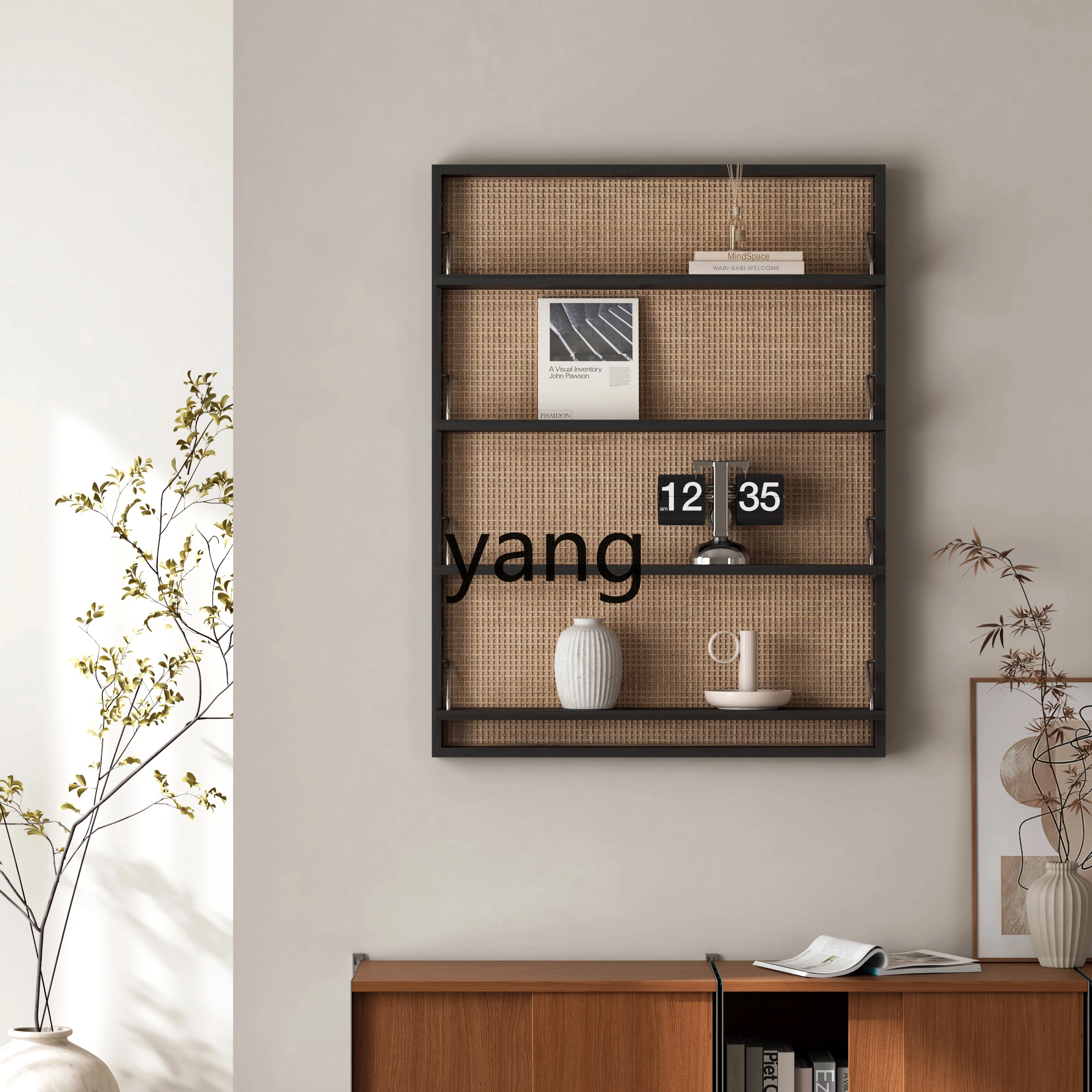 CX blank wall rattan rack wall hanging cup holder living room wall display rack adjustable retro storage rack
