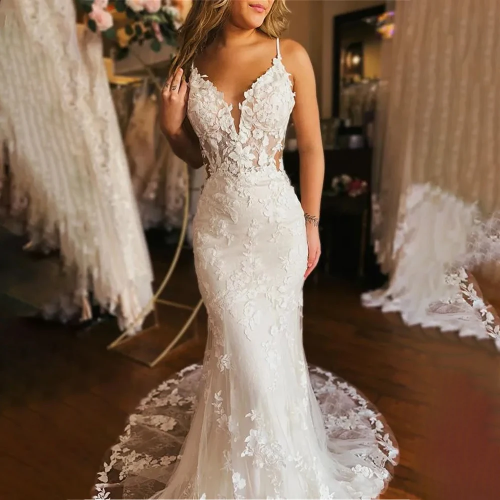

Wedding Dress Bridal Gowns Bride Dress Backless Spaghetti Strap Mermaid Appliques Elegant Dresses for brides wedding Dresses