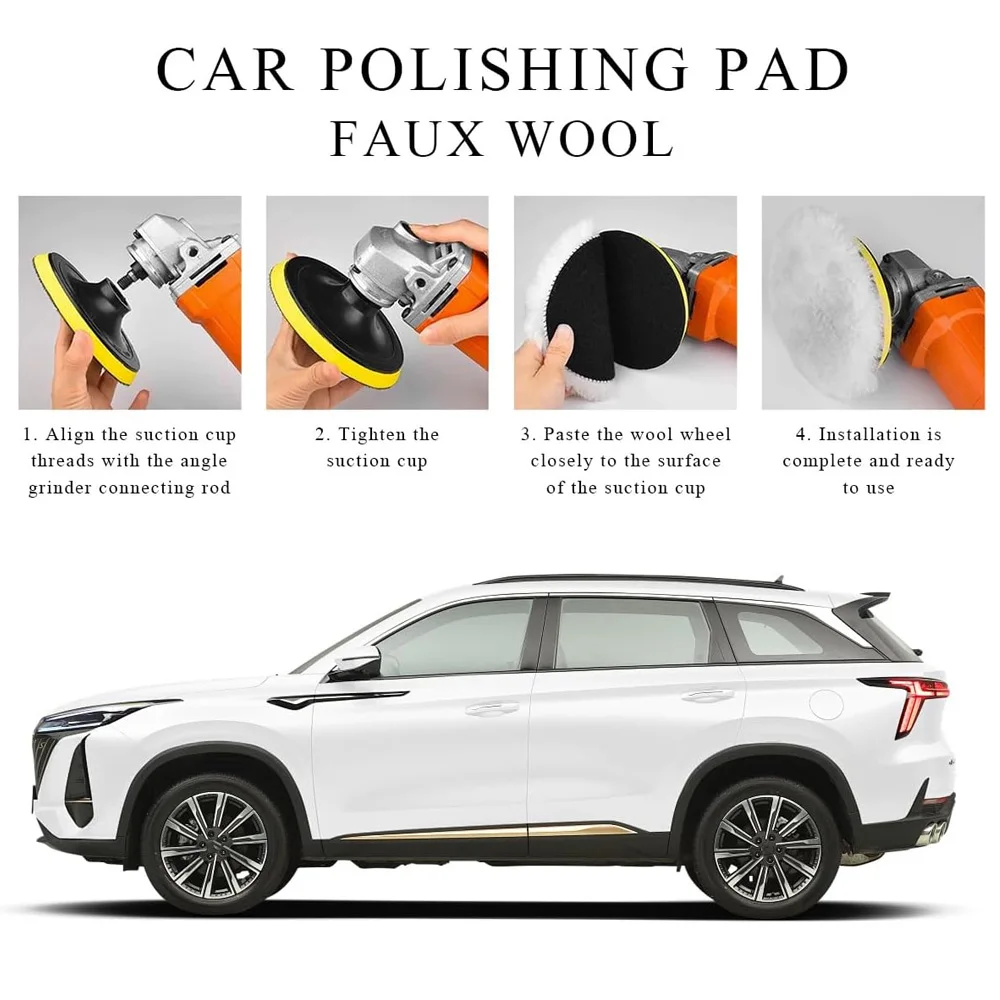 5 inchWool Polishing Buffing Pad Polisher Buffing Wheel Wool Pads with M10 Drill Rod Adapter Hook Loop Back Auto Wool Polishing
