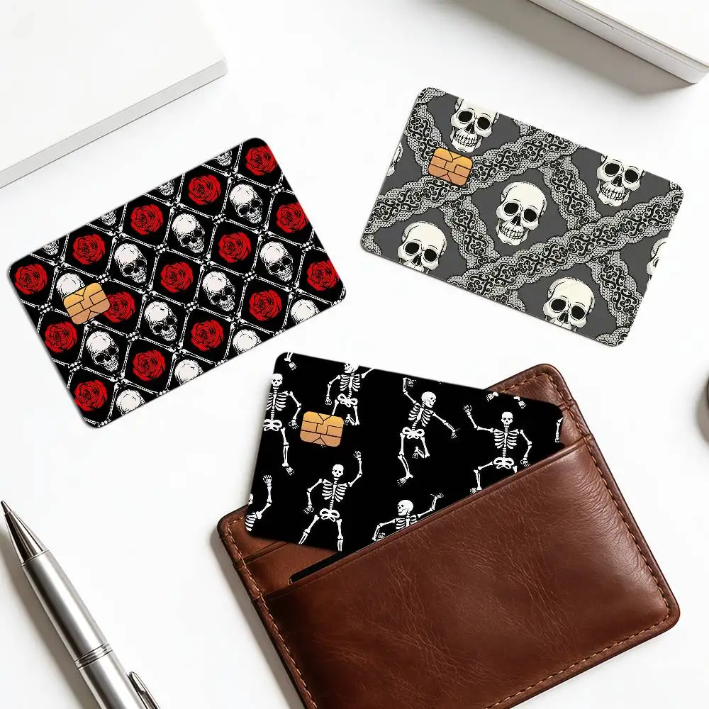 Rose Art Cool Zombie Halloween Skull Credit Card Skin Sticker Cover Decal Wrap Debit Card Stickers Durable Removable