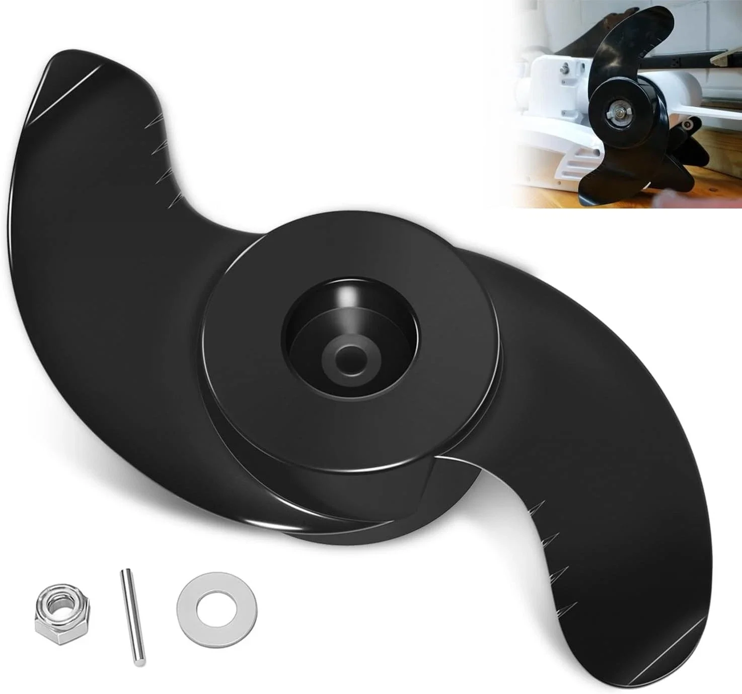 Boat Propeller 2 Blade For 58lbs 60lbs 86lbs Electric Trolling Motor Replacement Outboard Engine Prop Nut Pin Accessories