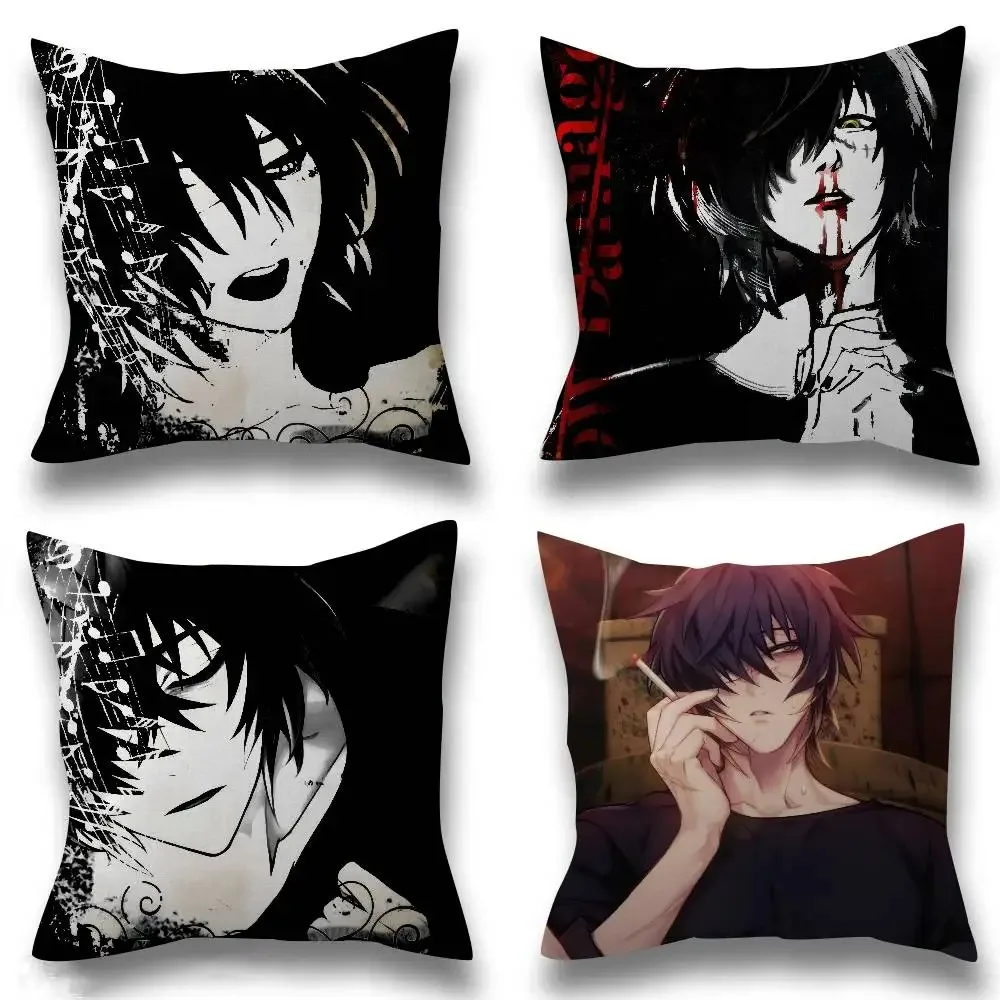 

Dark Anime Boy Cushion Cover Gothic Manga Throw Pillow Case Grunge Punk Emo Room Decor for Couch Sofa Bedroom Black Pillowcase