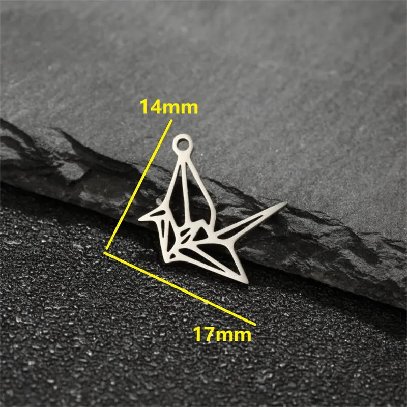 5pcs Origami Stainless Steel Fox Dinosaur Crane Unicorn Charm Trendy DIY Animal Pendant Making Necklace Earring Handmade Craft
