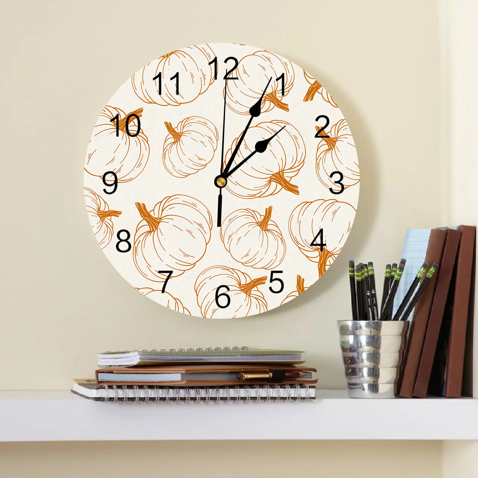 Autumn Line Pumpkin Texture Wall Clock Silent Digital Clocks for Home Bedroom Kitchen Decoration Hanging Watch