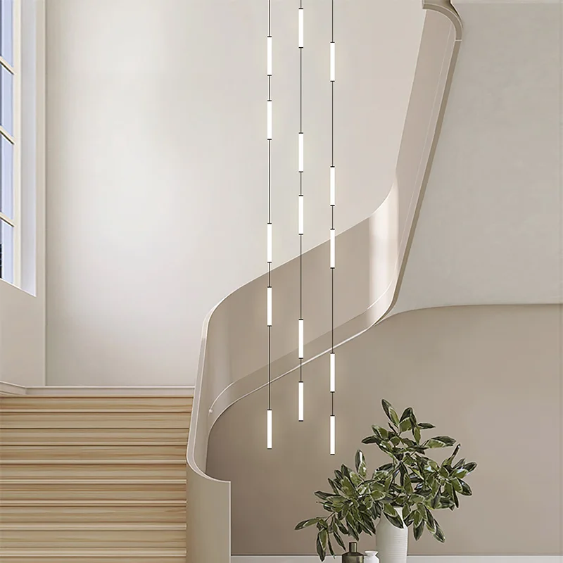 LED Modern Long Line Pendent Duplex Attic Pendant Light Hanging Staircase Chandelier Suitable For Villa Living Room Ceiling Lamp