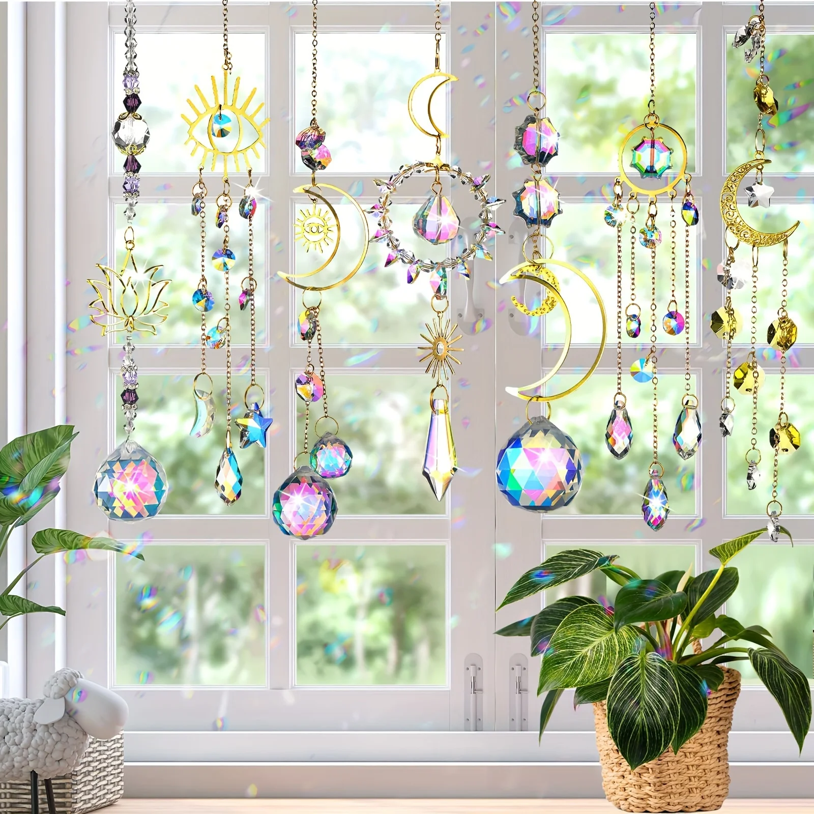 7 pcs Crystal Suncatcher for Window Hanging Sun Catchers with Crystal Prisms Decor for Indoor Outdoor Home Party Wedding Decor H