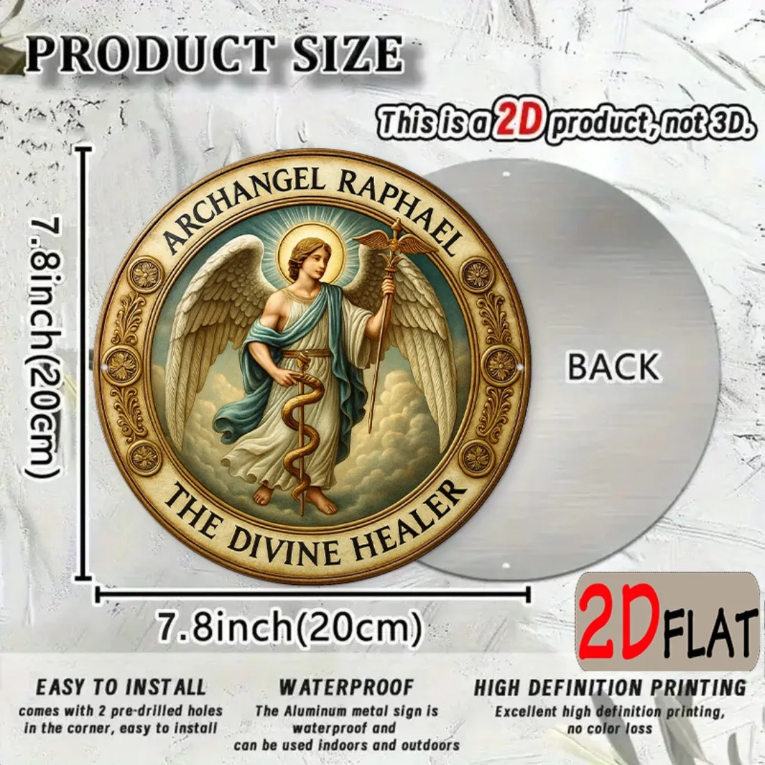 Flat Archangel Raphael Metal Wall Plaque 20cm Round Religious Gift Healing Angel Home Decor view 6