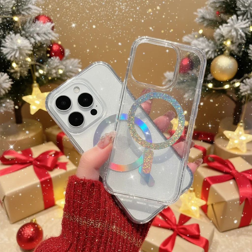 

Блестящий прозрачный чехол Magsafe для iPhone 16E 17 Pro Max 15, 14, 13, 12, уникальный чехол с подсветкой Aurora Bling Stars, магнитный прозрачный чехол