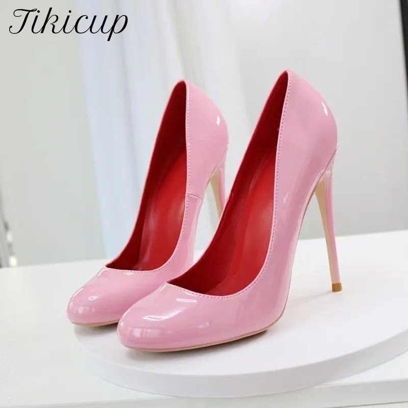 

Women's Pink Patent Ultra Stiletto High Heels Red Inner Elegant Round Toe Slip-On Pumps Lady Sexy Dress Shoes for Wedding,Party
