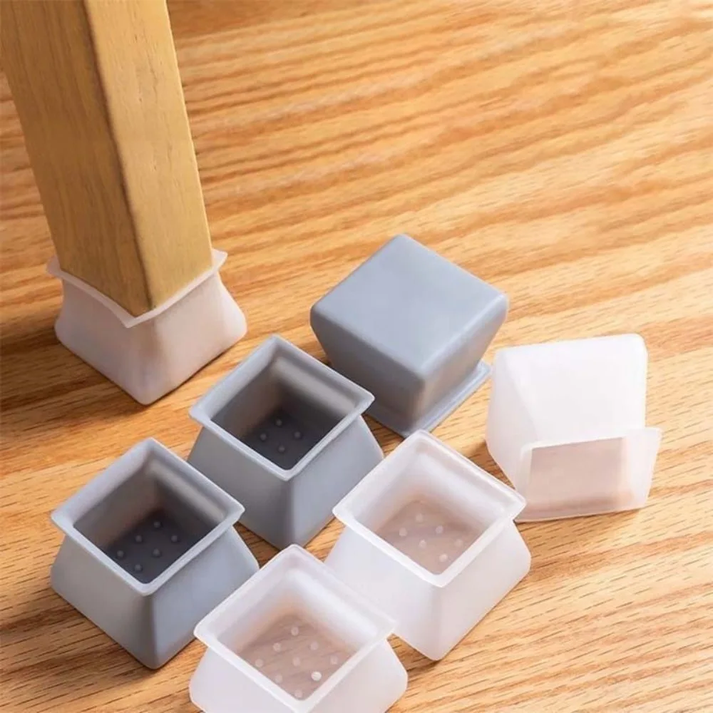 Silicone Table Chair Feet Cover White/ Grey Home Square Table Chair Leg Anti-Scratch Protective Pad Anti-Slip Chair Leg Cap