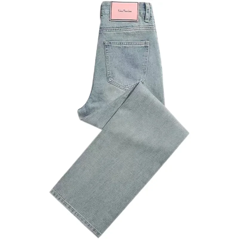 Jeans für Damen, Denim, weites Bein, gerade Hose, hohe Taille, Distressed, gewaschen, 2025, Streetwear, Taschen, Knopf in voller Länge