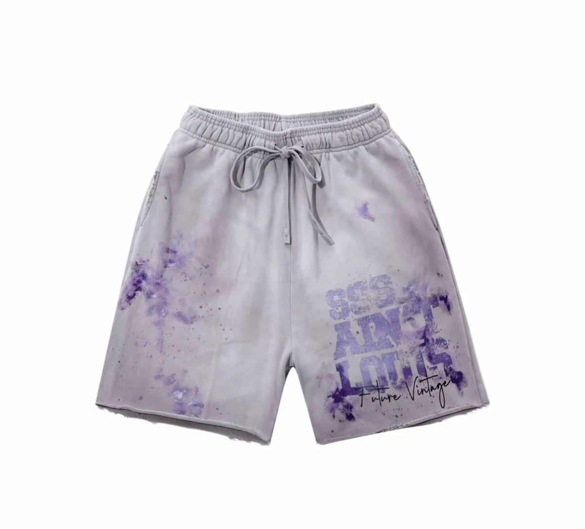 Vintage Sssaint Louis Summer Handmade Inkjet Graffiti Washed Shorts High Street Casual Loose Sports Rock Hip Hop Pure Cotton