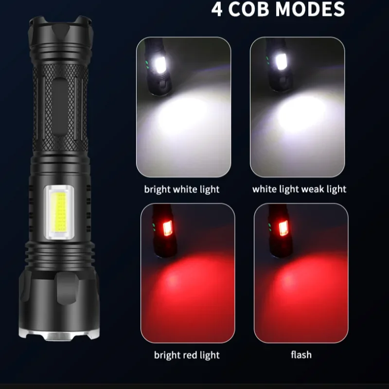 JIASHUAIXIN XHP160 Dual-Schalter Typ-C Aufladung Zoom COB Seitenlicht Niedrige Batterieanzeige Taschenlampe