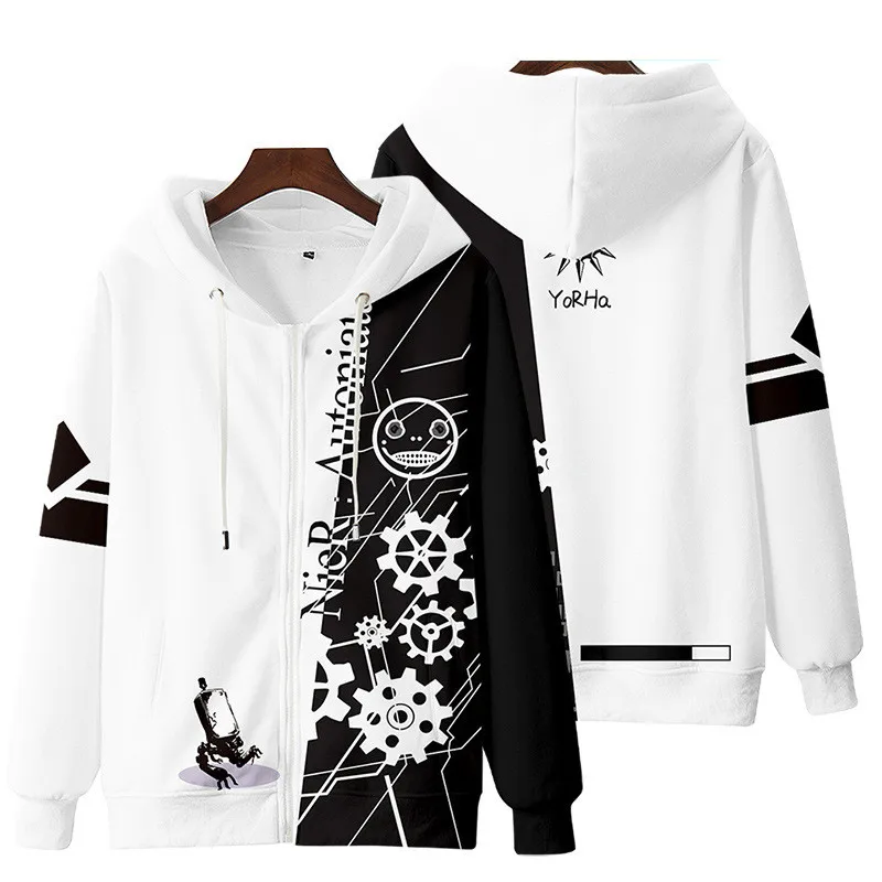 Game NieR Automata 2B YoRHa No. 2 Type B 9S YoRHa No. 9 Type S Cosplay Costume 3D Sweatshirt Men Zipper Hoodies Outwear Coat