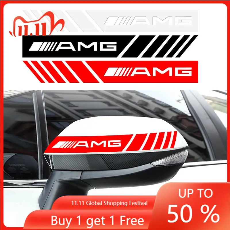 

2PCS Car Rear View Mirror Side Stripe Badge 3D Sticker Car Styling For Mercedes Benz C260 C200 C180 GLA/E/C Class E43 E260 E300