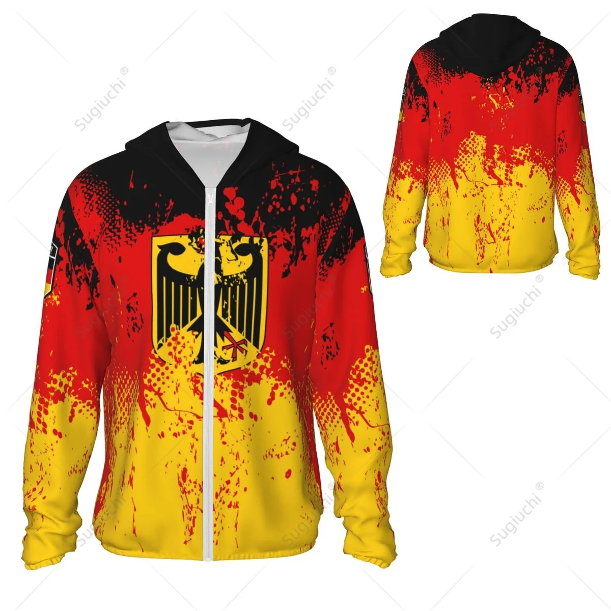 Germany Flag Sun Protection Hoodie Sunscreen Clothes Fishing Cycling Running Quick Dry Long Sleeve With Zipper Polyester