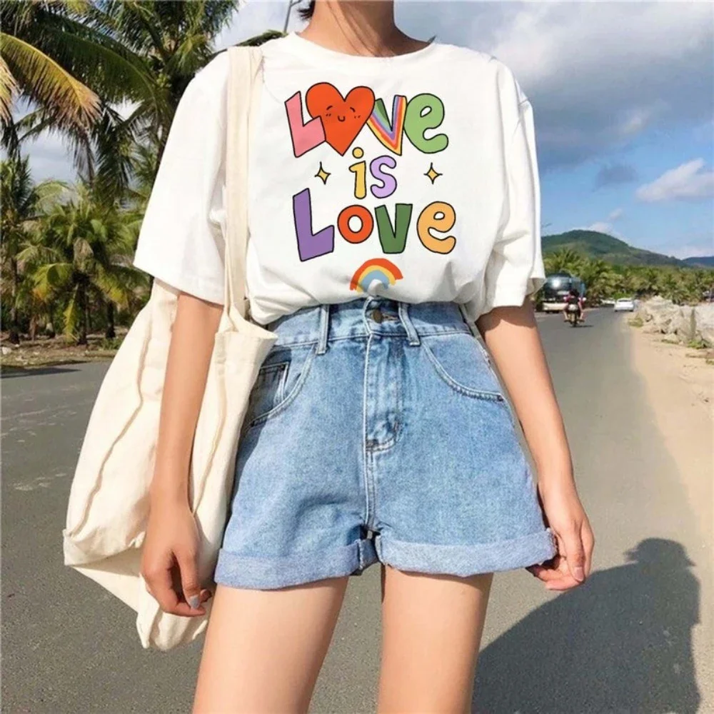 Women's Love Is Love Graphic T Shirts Kindnes LGBTQ Support Gay Pride Shirt Woman Man Fashion Casual Cotton Short-sleev