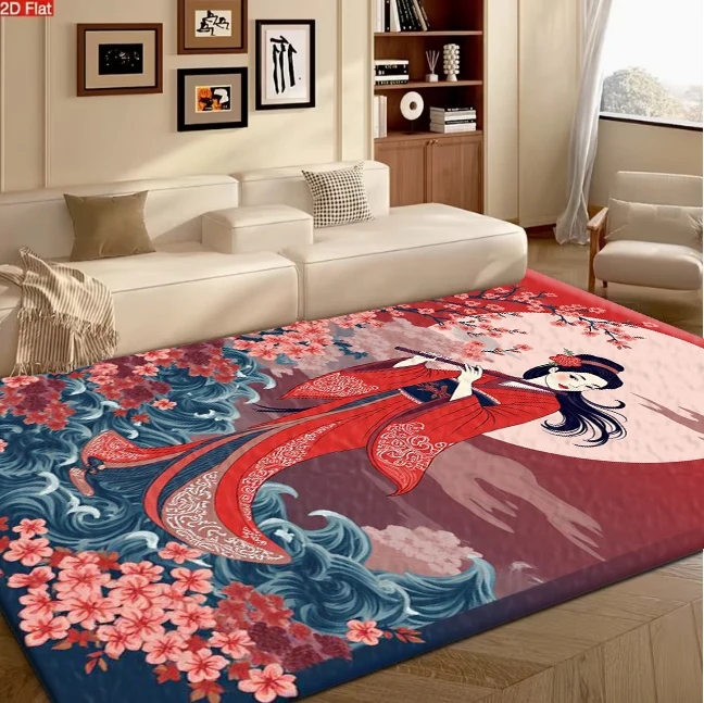 Oriental Classical Figure Floral Wave Carpet Flooring Aesthetic Home Salon Decor Floor Area Rug