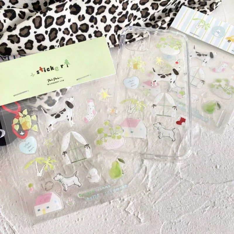 Cute Cartoon Spring Puppy 3D Relief Sticker Thick Jelly Waterproof Epoxy resin Decal for Phone Cases Laptops Girl DIY Decoration
