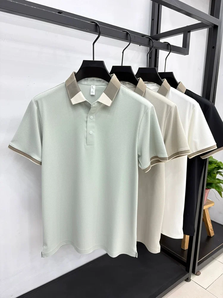 Men's contrasting color collar men's T-shirt business casual seamless polo shirt
