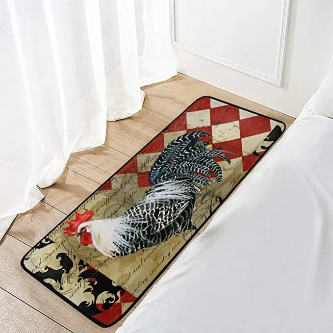 Retro Big Rooster Rug Floor Rug Non-slip Door Mat Kids Play Plush Rug Suitable for Kitchen Bedroom Living Room Home Decoration