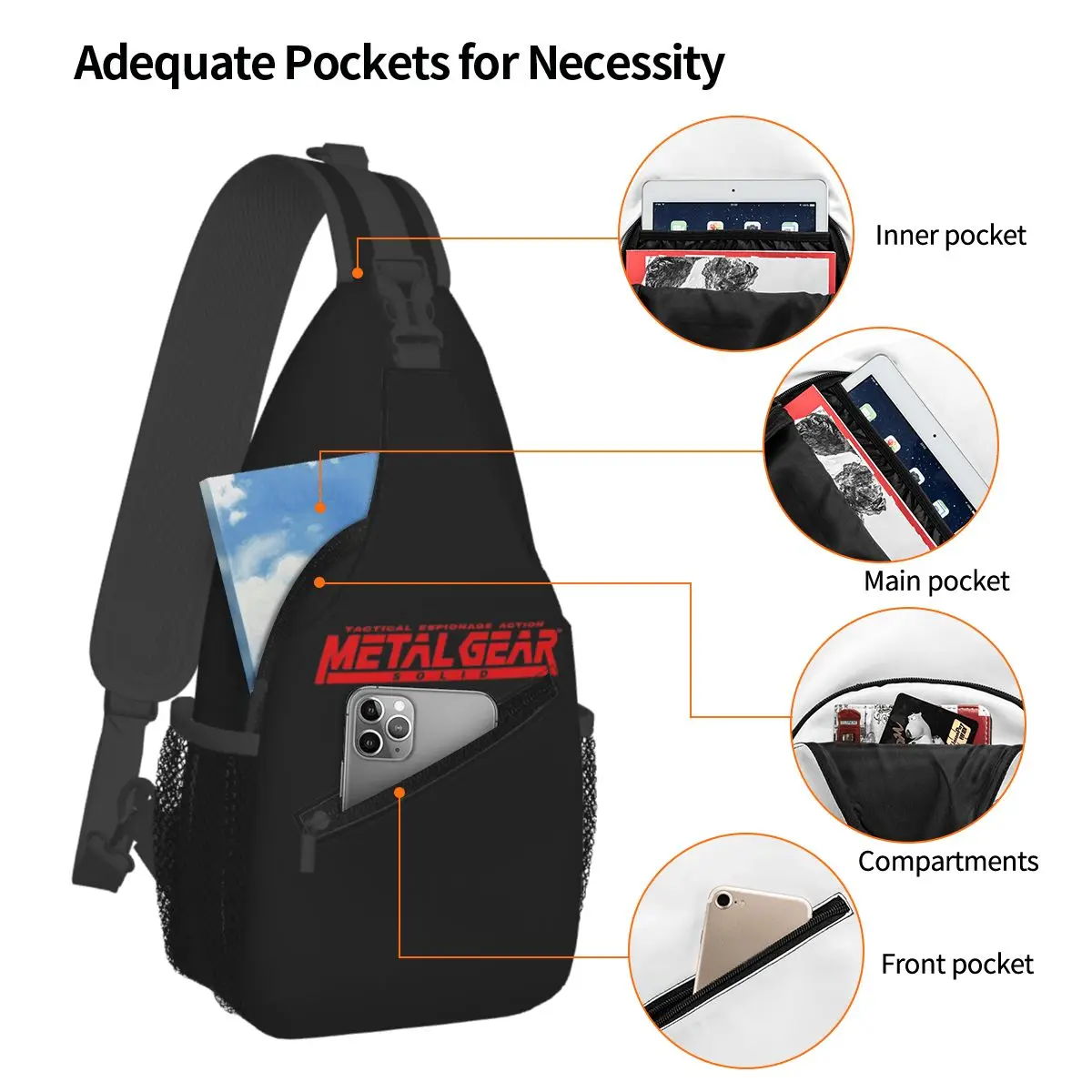 Metal Gear Solid Fox Hound Video Game Chest Bag Men Sling Crossbody Backpack Chest Bag Traveling Hiking Daypack Shoulder Bag