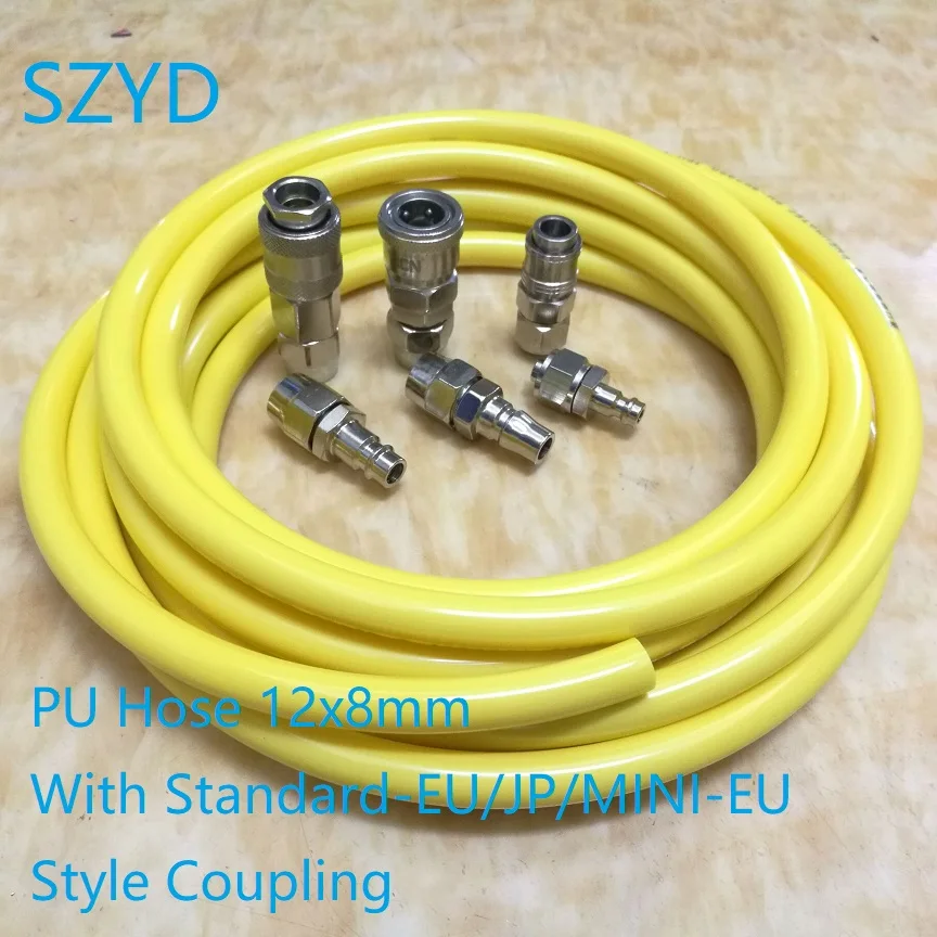 

5/10/15/20 метров желтый шланг из полиуретана 12x8 мм, устойчивость к морозу -40° Воздушный компрессор Трахея со сцеплением в стиле стандартного ЕС/JP/MINI-EU