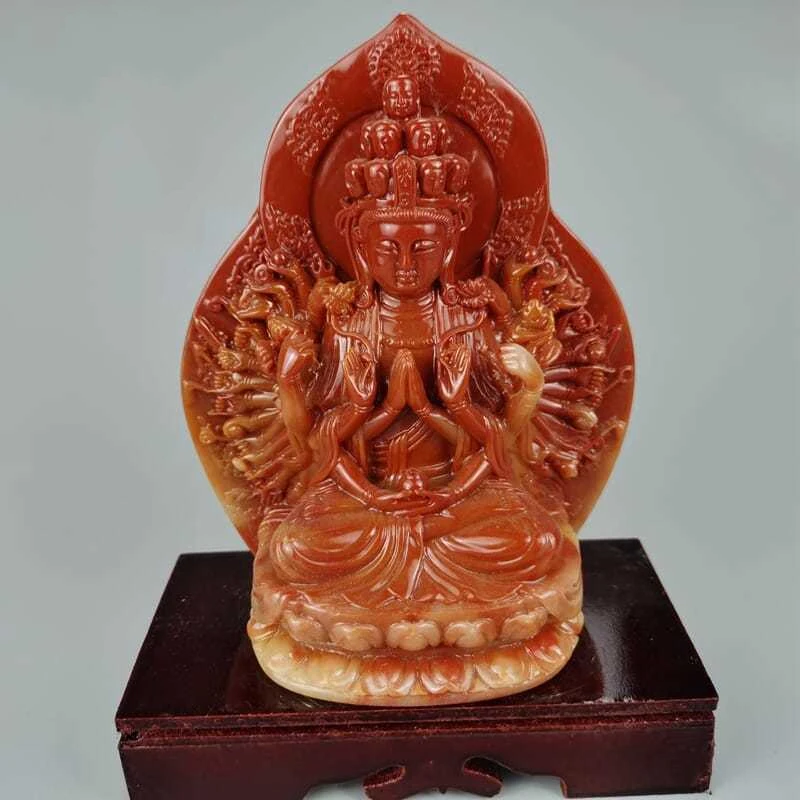 Chinese Imitation Shoushan Stone Hand-Carved The Statue Thousand-Handed Avalokitesvara ,delicate Statue Ornament Pendant Amulet