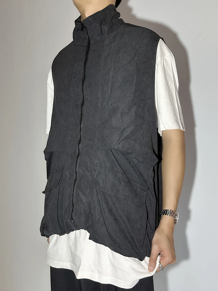 

Versatile Retro Workwear Jaet Pure Color Stand Collar Men's Casual Vest Coat American Sle Summer Faion Urban Trend