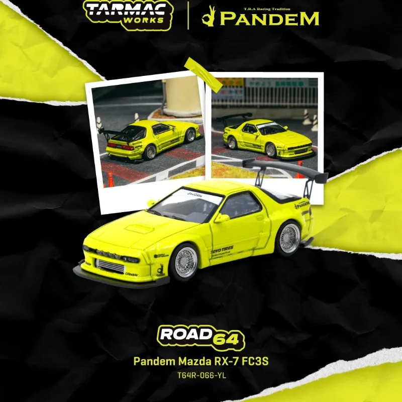 TW 1:64 Pandem Mazda RX-7 FC3S Yellow alloy car model, adult collectibles, simulation ornaments, holiday gifts, boys' toys.