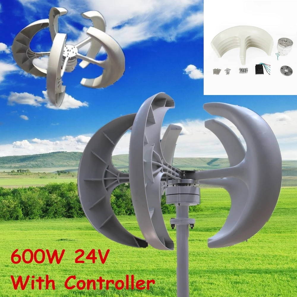 Imagem -02 - Gerador de Turbina Eólica com Controlador e Placa Flange Eixo Vertical tipo Lanterna 5-blade 600w