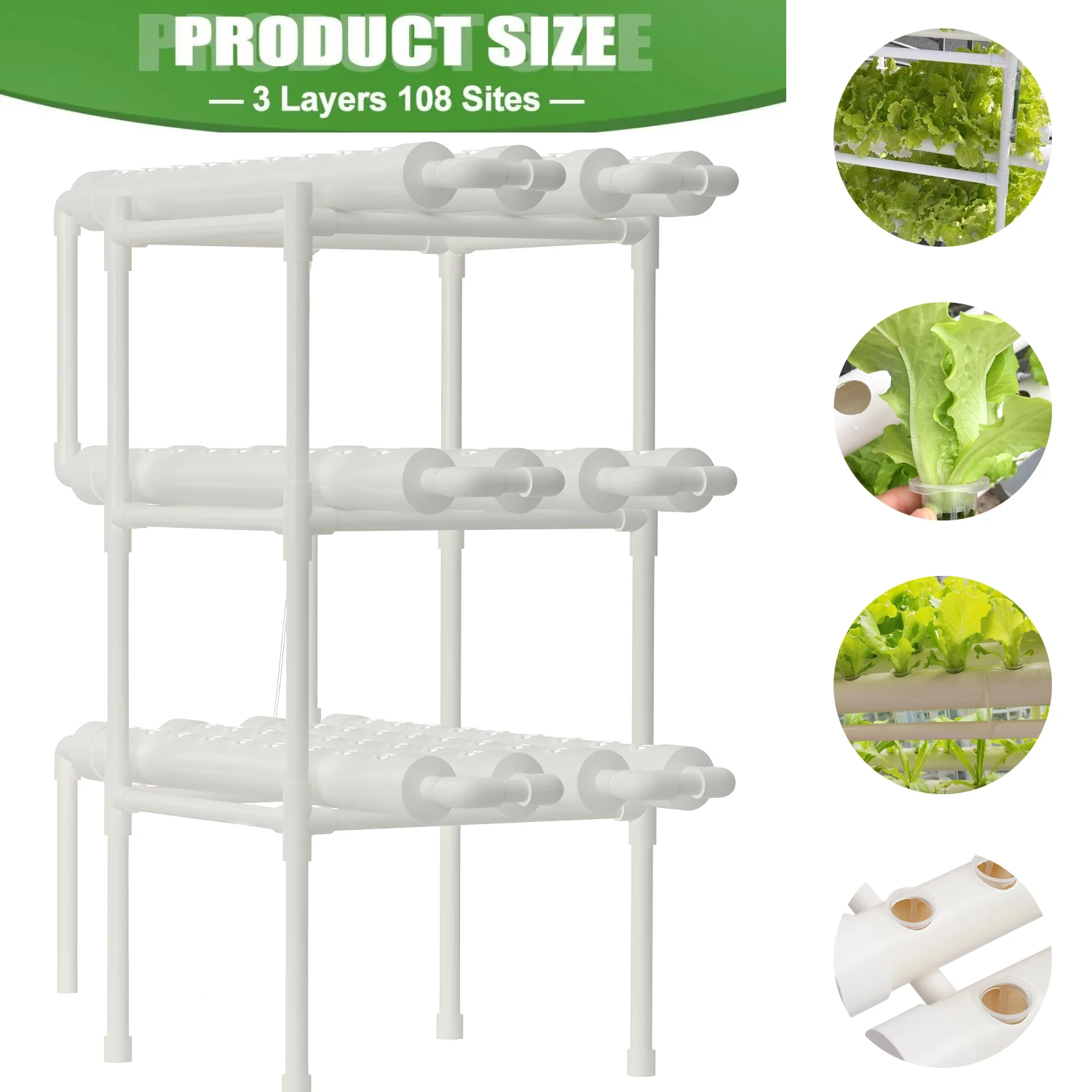 Hydroponics Growing System Kit,BHTNYOO 3 Layers/108 Sites Hydroponic Garden Vegetables and Herbs PVC-Pipe Cultivation Equipment