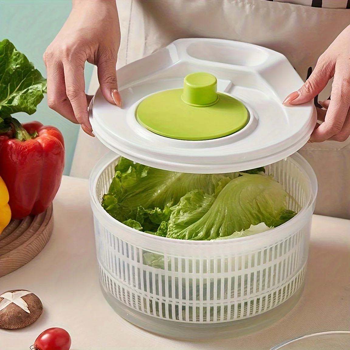 Multi-Functional Manual Salad Spinner - Household Vegetable Washer & Dryer, Quick Fruit Drainer Basket for Kitchen Use