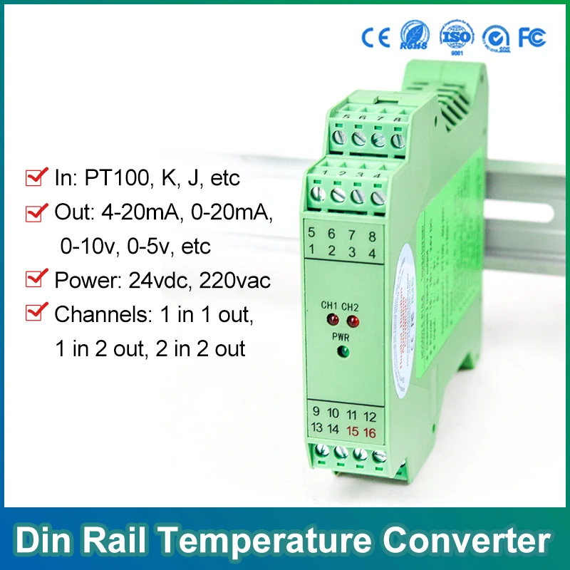 4-20mA montaggio su guida din segnale convertitore RTD pt100 termocoppia isolatore di segnale