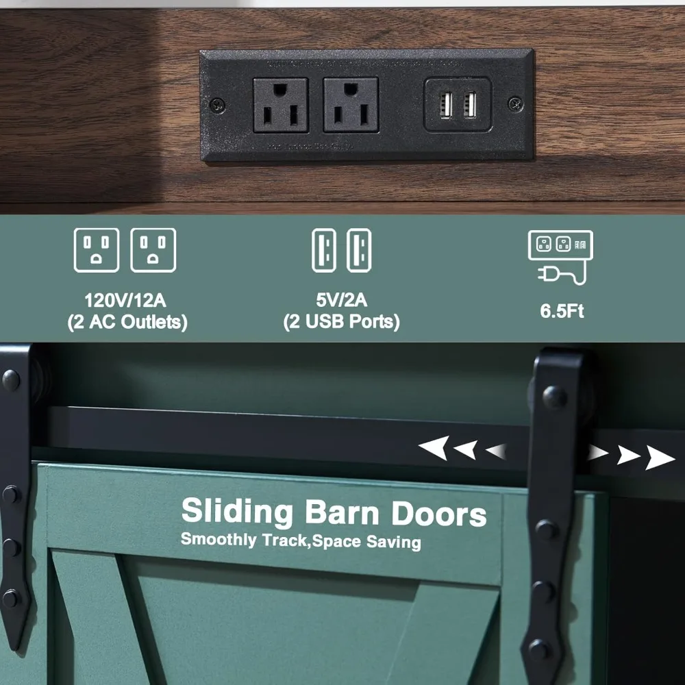 Armadietto da bar con stazione di ricarica e porte USB, porta scorrevole per fienile, credenza da cucina 43 Buffet St