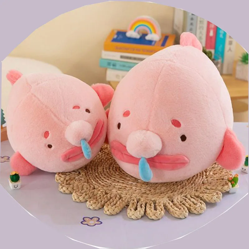 Cute Pink Blobfish Plush Toy with Pullable Snot Squishy Stuffed Funny Sea Animal Doll Interactive Fidget Toy for Birthday Gift
