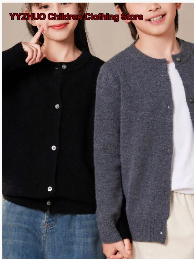 Boys Cardigan Kids Autumn Winter Knit Cardigan Round Neck Solid Color Base Layer Top Toddler Girls