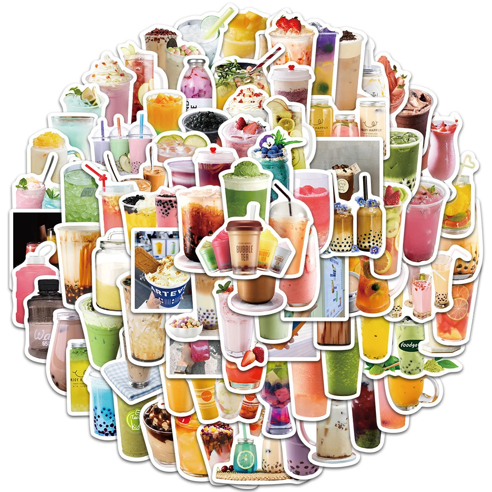 90Pcs Kawaii Pearl Milk Tea Ice Cream Stickers Boba Bubble Teas Waterproof Decals Sticker To DIY BulingBulingStickers Store