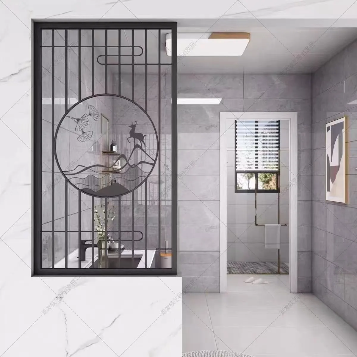 *Luxury Modern Simple Metal Hollow Screen Partition Wall Waterproof Living Dining Room Glass Entrance Porch for Northern Europe