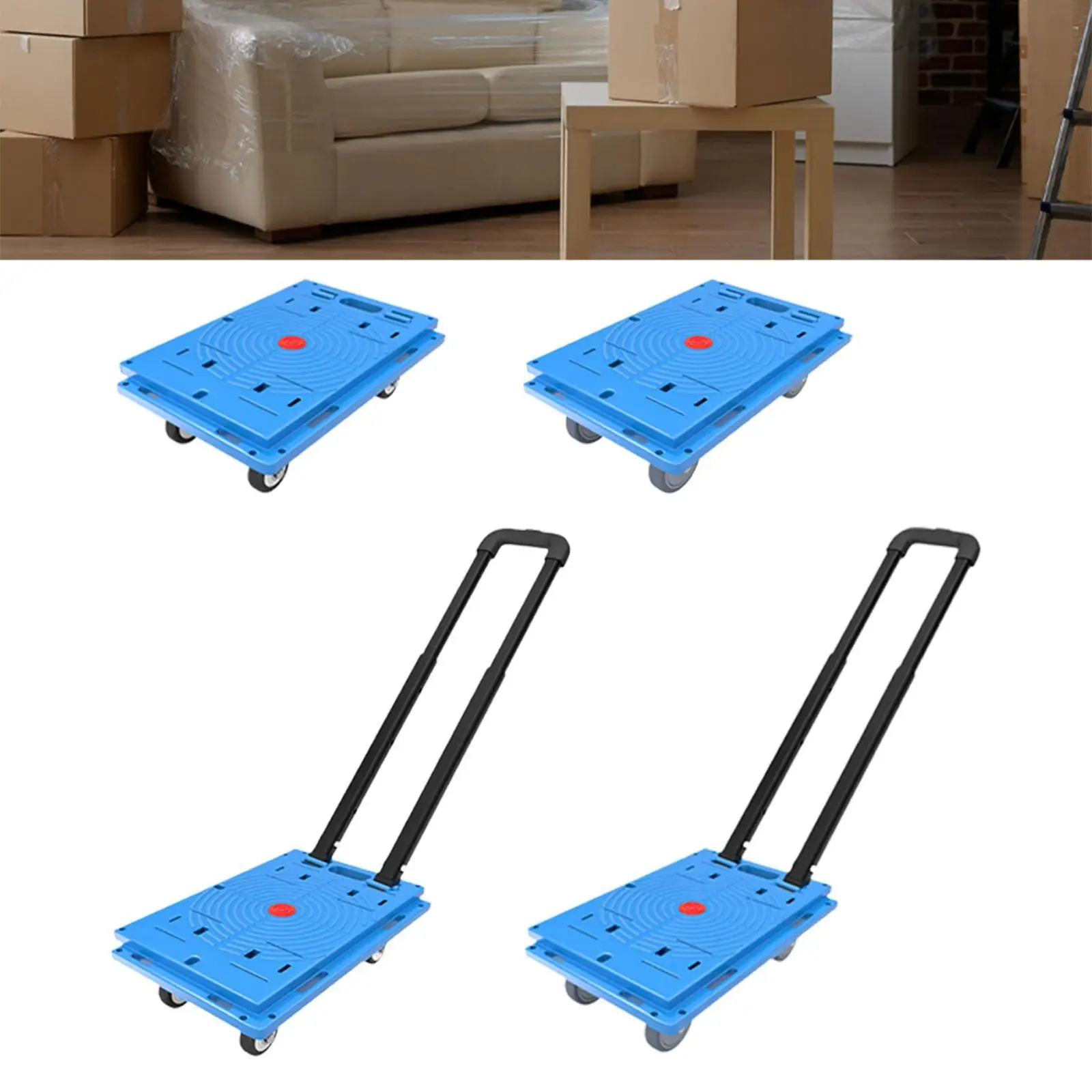 Furniture Dolly Portable with 4 Wheels Moving Dolly Small Flat Dolly Trolley Cart for Garage Warehouse Office Delivery Home