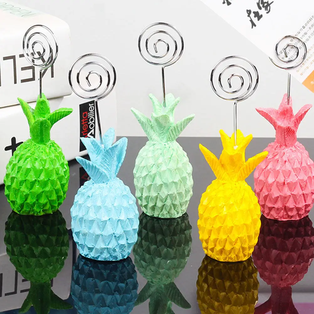 1Pcs Metal Photo Clip Memo Holder Pineapple Shape Yellow Tabletop Wire Card Stand Wedding Birthday Party Decoration