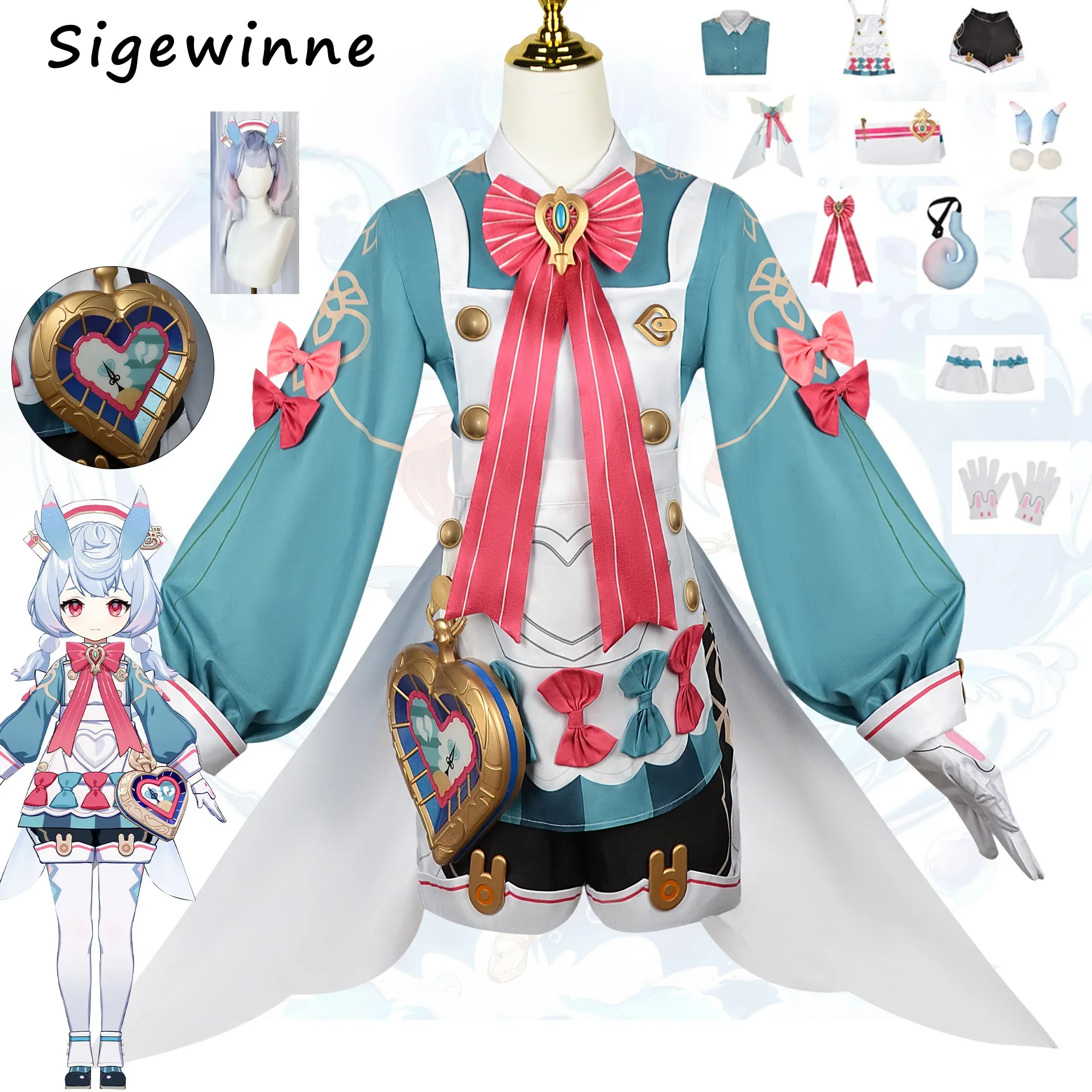 Sigewinne cosplay Genshin Impact Costume hat bow ite tail socks headwear wig Full set game Cos Halloween Carnival Party Costumes