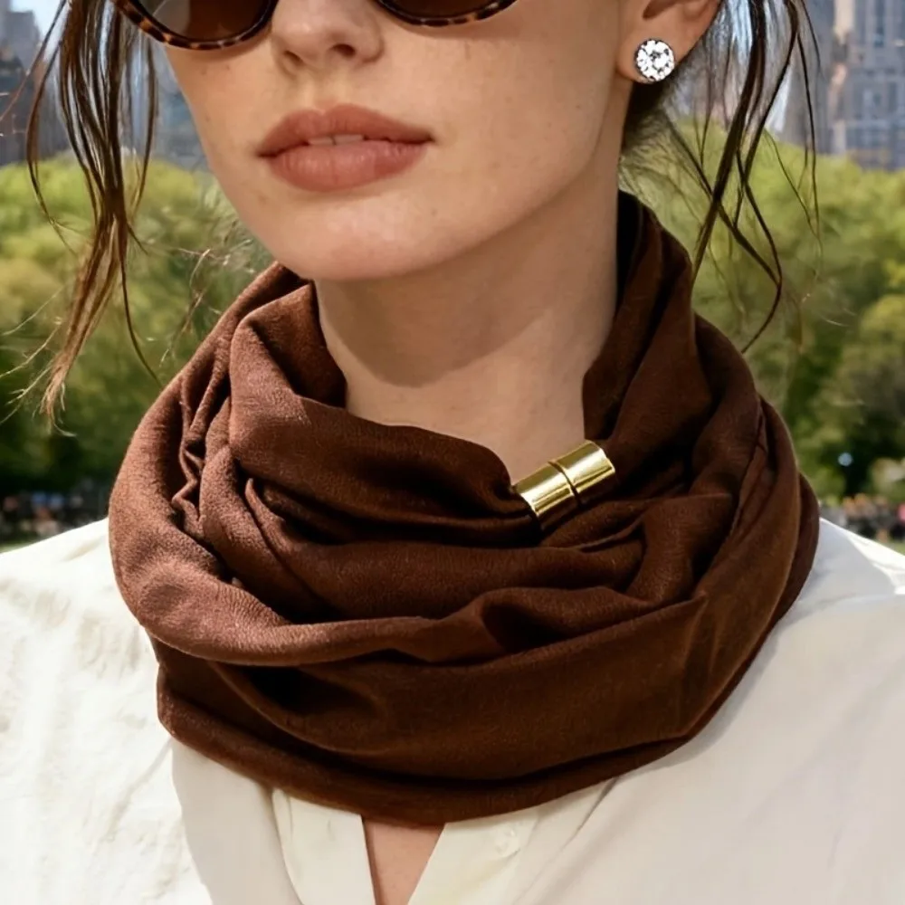 Minimalist Magnet Clasp Neck Scarf Solid color Quick Wear Magnetic Buckle Scarf Bali Yarn French Style Silk Scarf Autumn