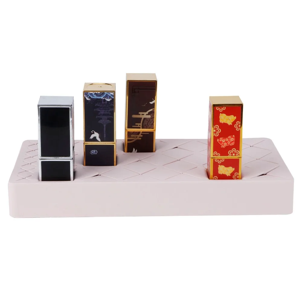 24 Slots Silicone Lipstick Organizer 18+6 Slots Clear View Makeup Cosmetics Holder Space Saving Square Display Stand