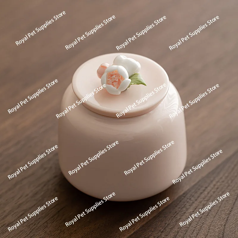Small Pet Urn, Ceramic Handmade Flower Sealing Box, Cat and Dog Hair Memorial Portable Altar