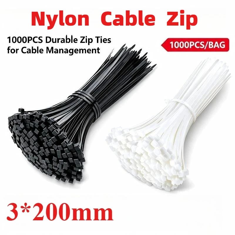 Self Locking Nylon Cable Ties Disposable Zip Ties Black White Plastic Wire Straps for Car Wiring Home Cable Organizer