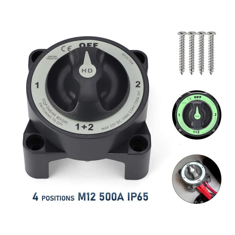 

Lasting Marine Battery Disconnect Switch RV Isolator Shut Off 4 Postiton Selector Battery Switch