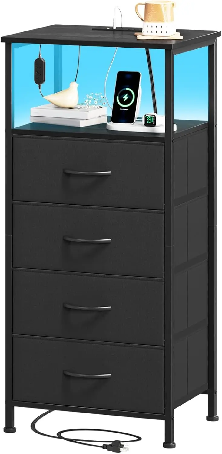 

And LED Light For Bedroom, Tall 4 Drawers Dresser With Fabric Bins For Bedside Kid
